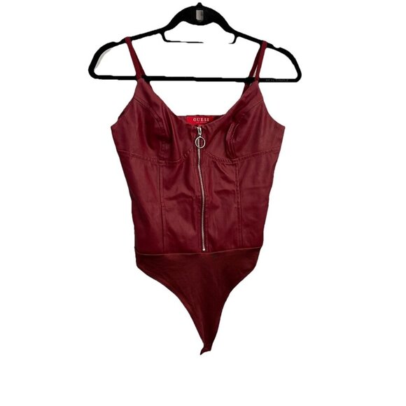 Guess Faux Leather Burgundy  Bodysuit Zipped Biker Gothic Women Small - Picture 1 of 16